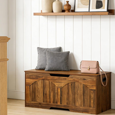 39" Entryway Storage Bench with Flip-Top Chest, Safety Hinge, U-Shaped Pull, Wooden Organizer, Brown