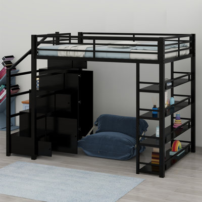 Metal Loft Bed With Storage Shelves, Cabinets And Wardrobe by Isabelle & Max