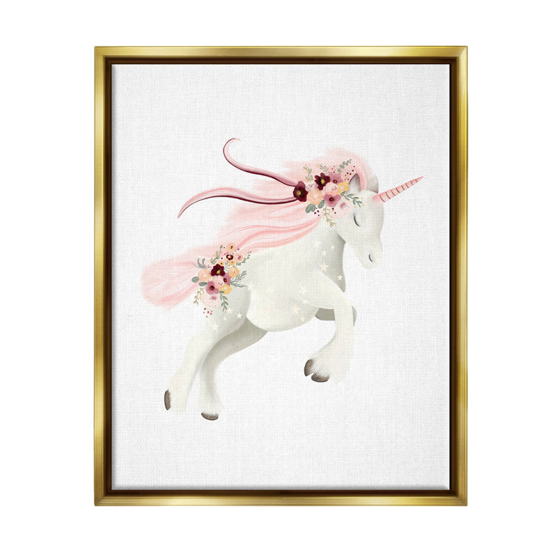 Licorne galopante pastel, H 31 po x l 25 po x P 1,7 po, Cadre flottant métallique doré