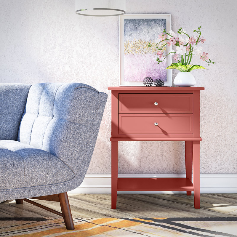 Deonni 56cm W Solid Wood Bedside Table, Terracotta