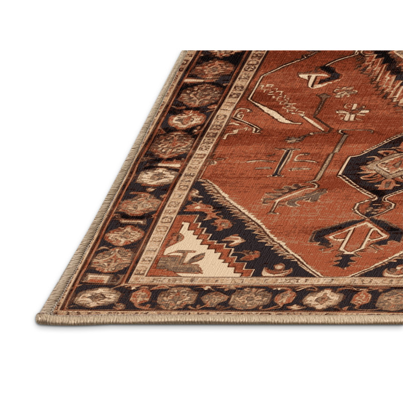Machine Washable Persian Brown Area Rug, Rectangle 5' x 7'