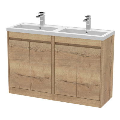nuie Havana 1200mm Soft Linen 4 Door Floor Standing Vanity Unit With Polymarble Basin