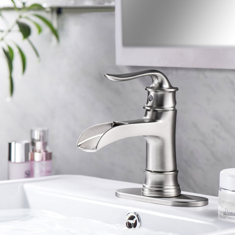 Brushed Nickel Bathroom Sink Faucet, Waterfall Effect, Ceramic Sealing, 3.25'' Spout, 1.75 Gpm Single Handle, Sealing