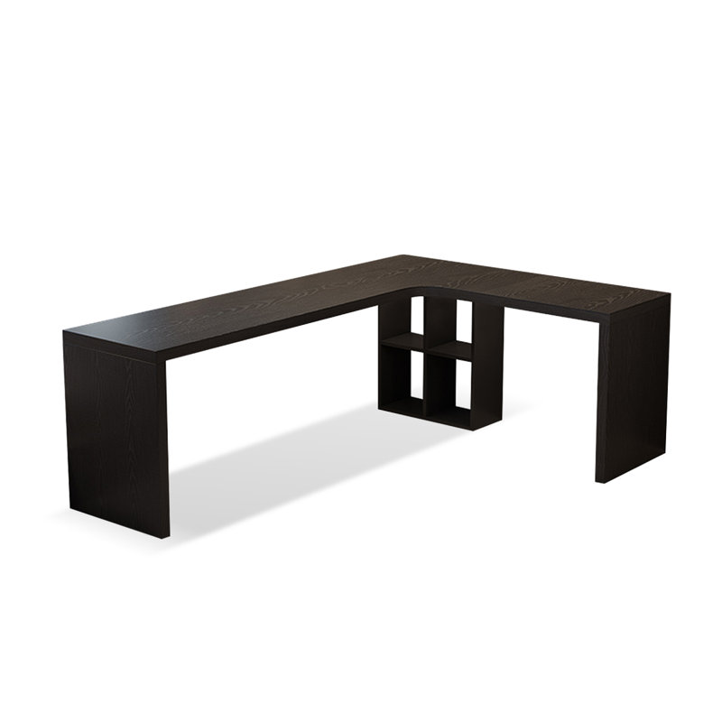 Black Rectangular Solid Wood desk, 29.53" H x 70.87" W x 55.12" D, Right Hand Return