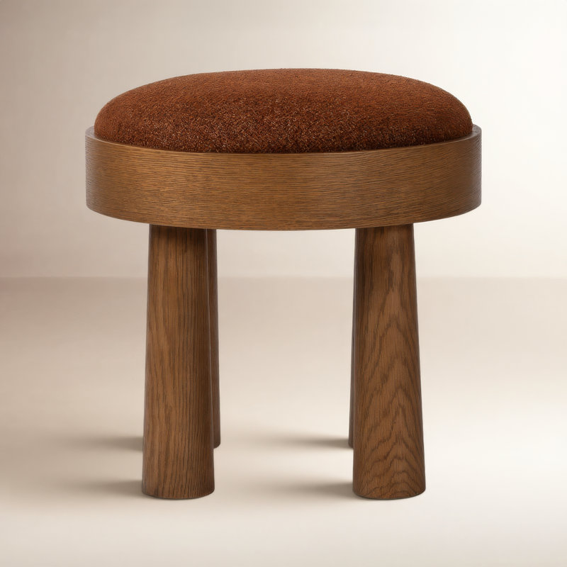 Louise Upholstered Accent Stool, Crypton Wayfarer Sienna, Warm Oak