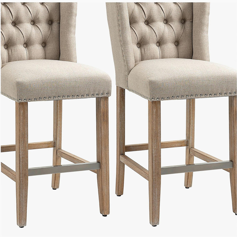 Ensemble de 2 tabourets à haut dossier en bois HOMcom, beige