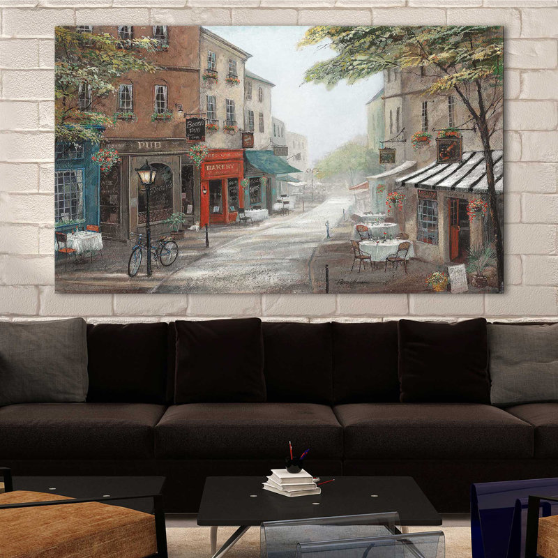 " Rue's Bakery " by Ruane Manning, Wrapped Canvas, 28" H x 48" W x 1.5" D