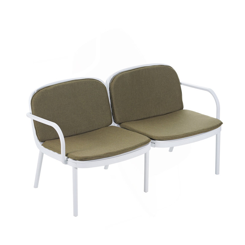 Kohen Contemporary Patio PP Loveseat With Cushions, Green, White