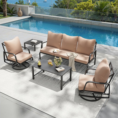 Ensemble de conversation d'extérieur 5 pièces avec fauteuil pivotant pour 5 personnes