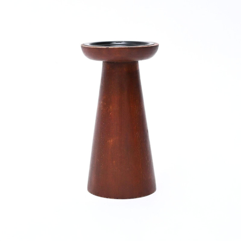 Mango Wood Pillar Candle Holder | Wooden Candle Stands with Iron Plate | Natural Finish Decorative Candle Pedestal for Living Room