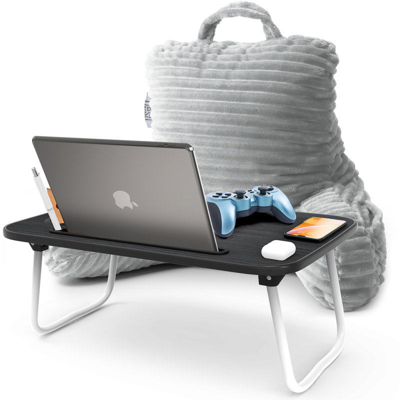 Nestl Reading Pillow with Portable Lap Desk, Silver, 14.00" H