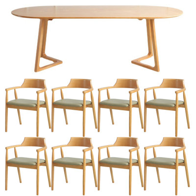 Nordic style oval full solid wood dining table set