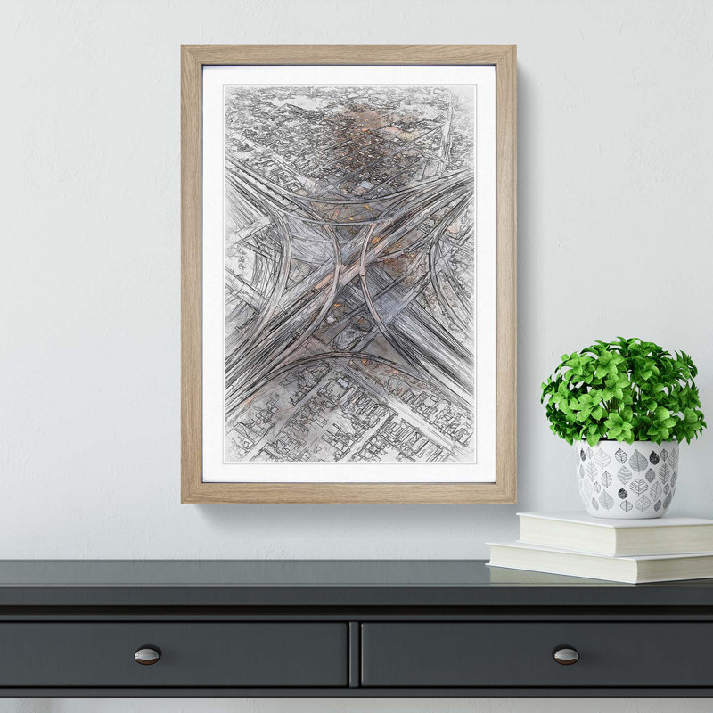 Highways of Los Angeles in Abstract - Picture Frame Graphic Art Print, 87cm H x 62cm W x 2cm D, Oak Framed