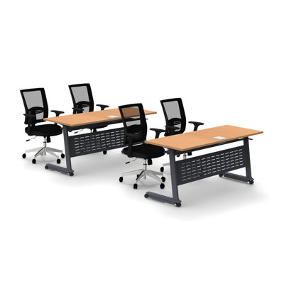 Maelana Rectangle 4 Person Flip Top 72'' L Modular Training Table and Chair Set with Casters and Modesty Panel and Cable Management