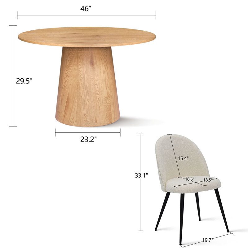 Bende 46" W Round Pedestal Dining Set, Oak