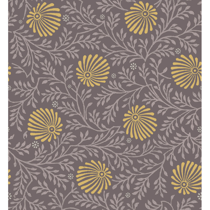 Rouleau de papier peint à motif de marguerites pressées L 33 pi x l 20,5 po Yuki Osada, Suède prune / jaune