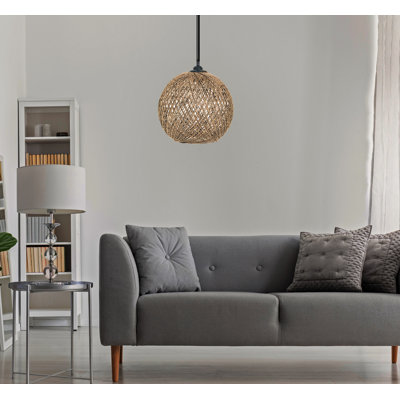 Lustre en jute fait à la main, style bohémien, 8,7 po x 9,4 po | Câble réglable, hauteur totale: 21,7 pouces | Douille E27, 40 W maximum | Parfait pour le salon, la chambre à coucher ou la salle à manger, solution d'éclairage unique et élégante