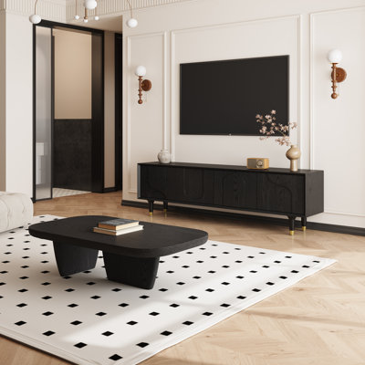 2-piece Black Tv Stand & Coffee Table Set – Pre-assembled Tv Console With Easy Leg Attachment