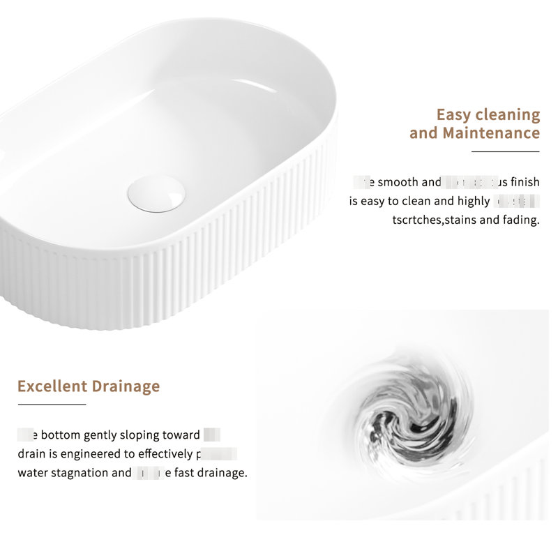 19.79 In. Depth Oval Countertop Sink, 12.12 Width, White Porcelain Vessel, High - Temperature Fired And Chip Bathroom 19 X 12, Modern Design With Straight Line Texture, To Wear Tear