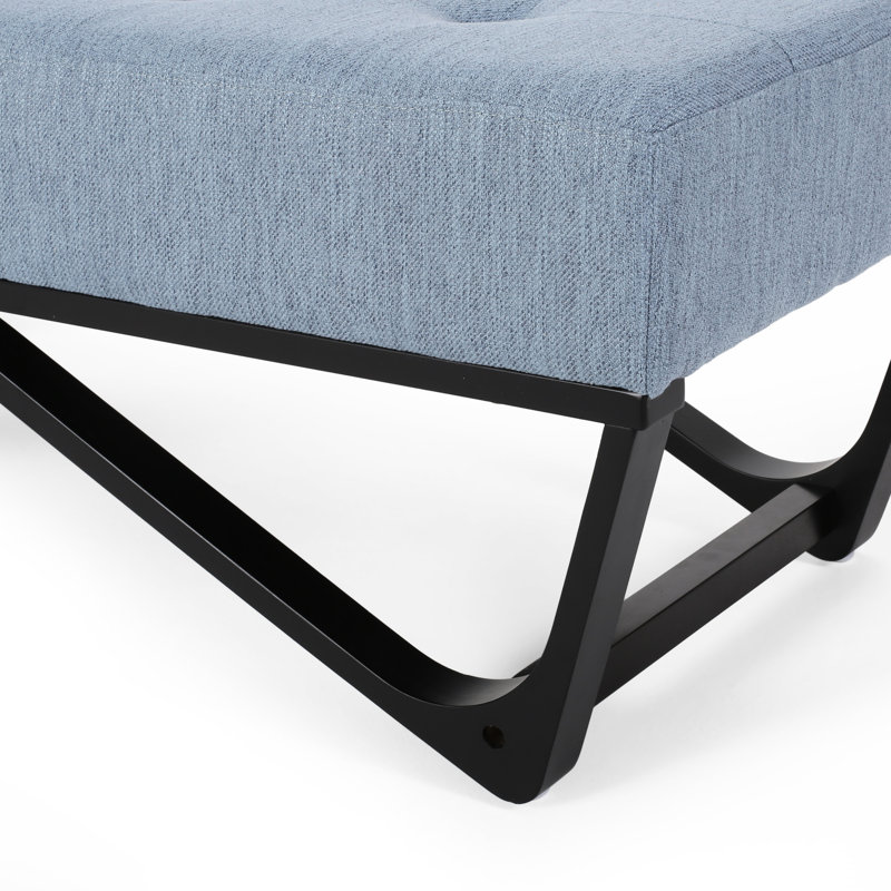 Banc élégant en bleu avec surpiqûres gaufrées et profondeur, H 16,5 po x l 47,53 po x P 17,5 po, forme rectangulaire