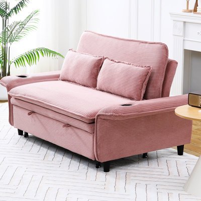 64.04-Inch Pink Letter Striped Bed For Bedroom And Living Room, Adjustable Reading Relaxing, Handrail Placement Multi-Functional Bed, Armrest Movie Time, Function