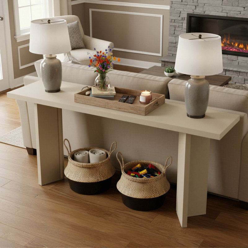 Console Table With Triangle Design Legs, Beige
