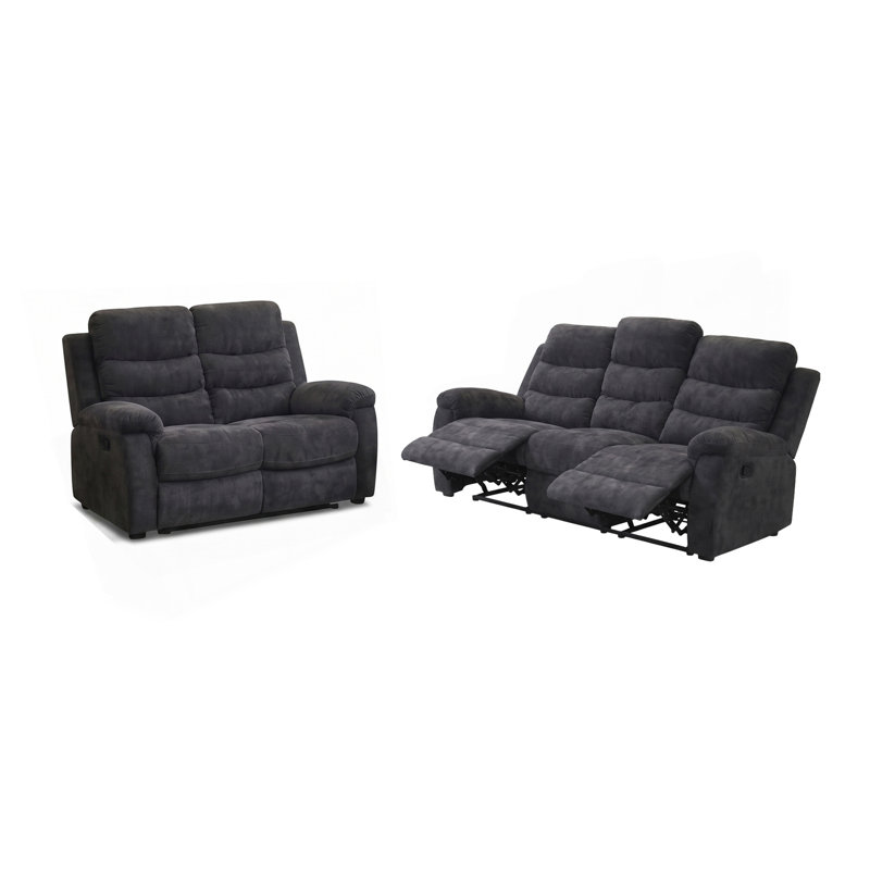 Ensemble de canapés relax manuels 2 pièces, canapé 3 places + causeuse 2 places, gris foncé