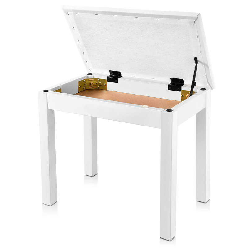 Banc de piano avec rangement, banc de clavier en bois massif, siège de tabouret de bibliothèque avec coussin d'éponges à haute densité, blanc