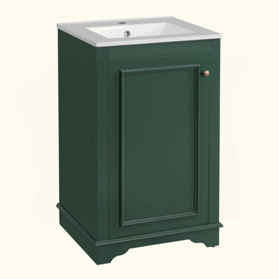 Meuble-lavabo de salle de bain avec lavabo en céramique, ensemble de meuble-lavabo simple autoportant avec porte à fermeture douce, tablette réglable, style moderne