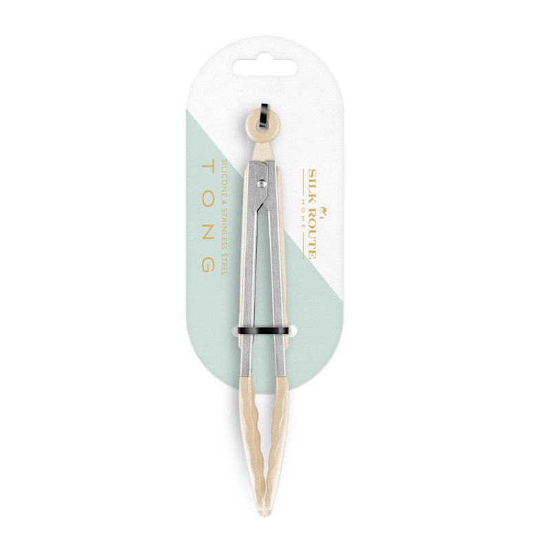 Stainless Steel Silicone Food Tongs, Cream
