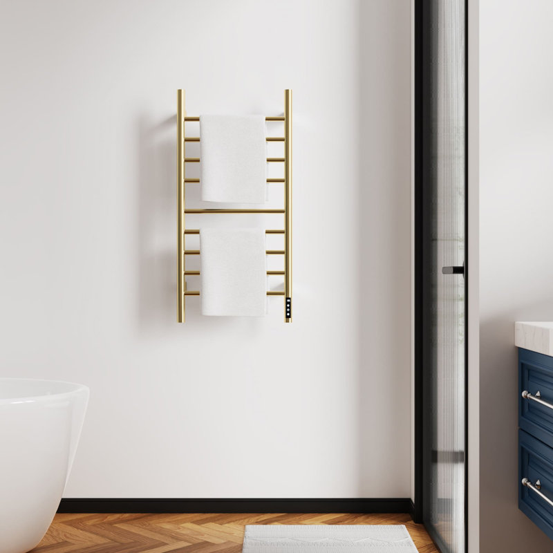 Porte-serviettes mural chauffant avec minuterie et contrôle de température intelligent 9 barres Chauffe-serviettes électrique en acier inoxydable avec protection contre la surchauffe
