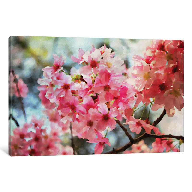 «Cherry Flowers IV» par Irena Orlov - reproduction d'art sur toile tendue, H 16 po x l 24 po x P 1 po, Blanc