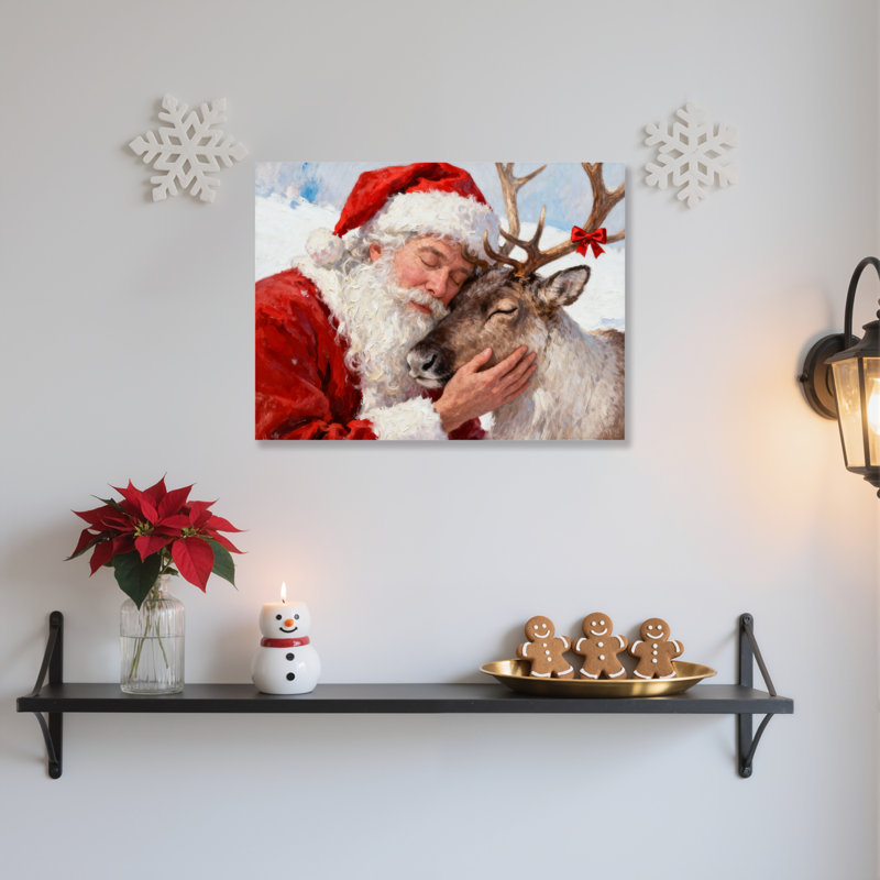 Santa Reindeer Affection Canvas Wall Art, 12" H x 18" W