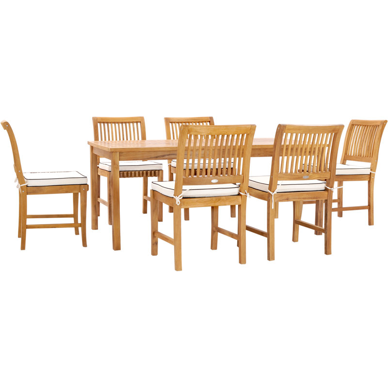 Outdoor 7 - Piece Teak Dining Set with Cushions