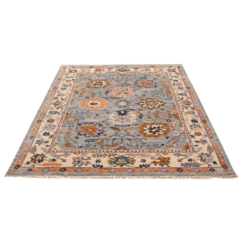 Tapis bleu clair noué à la main One Of Kind Oushak 8 pi 1 po x 9 pi 11 po