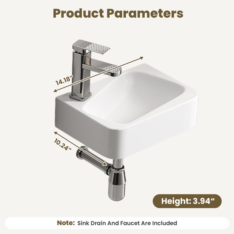 Lavabo vasque de salle de bain 14 "avec robinet, ensemble de drain