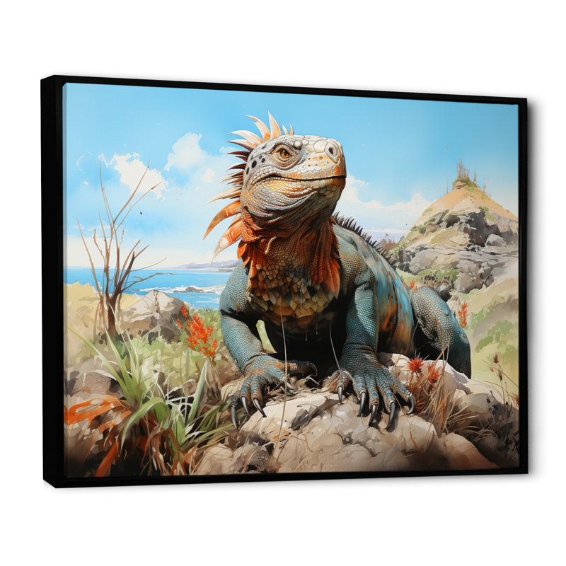 Lézard sur un rocher II sur toile, H 16 po x l 32 po, Cadre flottant noir