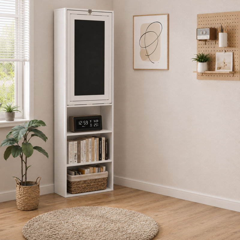 Bureau multifonctionnel mural blanc 60,24 pouces avec tableau noir et tablettes latérales - Usage polyvalent