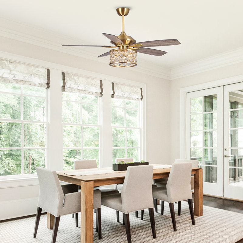 52'' Modern Crystal Caged Ceiling Fan with Light Kits and Remote Control, 3 Speeds Reversible AC Motor, Timer, 4"/10" Downrods