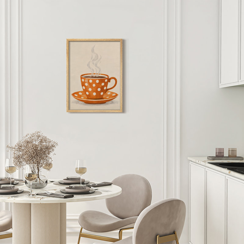 Warm Neutral Coffee Cup Framed Wall Art Prints - Cozy Kitchen Decor for Dining Room, H 14 po x l 11 po, Naturel