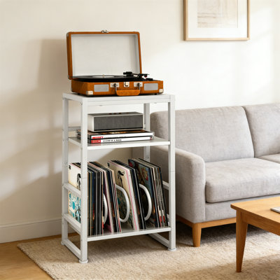 Support pour tourne-disque en vinyle à 3 niveaux avec rangement pour 120 albums, table de bout en H 28 po