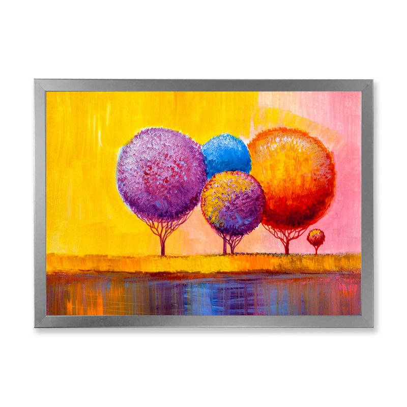 «Autumn Fantasy Trees I», peinture sur toile, H 24 po x l 32 po x P 1 po, Cadre photo argenté