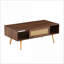 Table basse en noyer PE en rotin avec rangement pour porte coulissante, facile à nettoyer et amp; Pieds robustes en bois massif-163299087