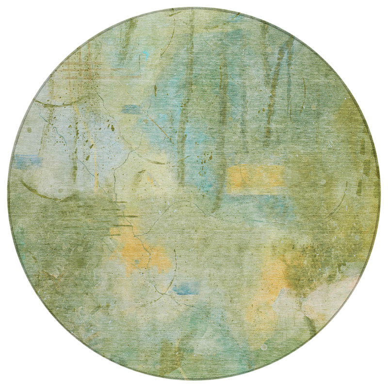 Machine Washable Indoor/Outdoor Xhevrie Sage Rug, Round 8'