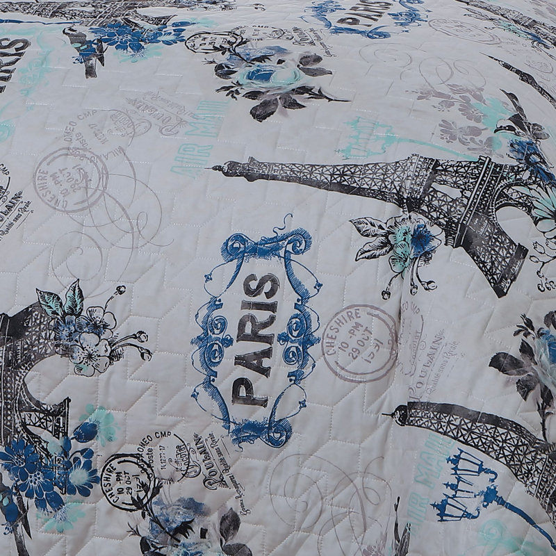 Blue Parisian Reversible Microfiber Queen Bed in a Bag Set