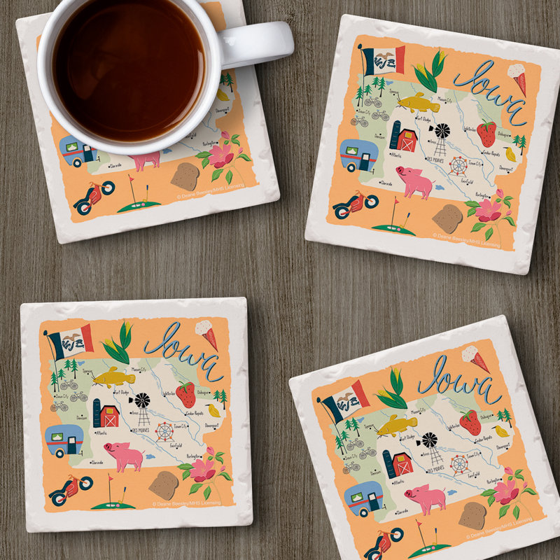 Iowa 4 Piece Tumbled Tile Coaster Set
