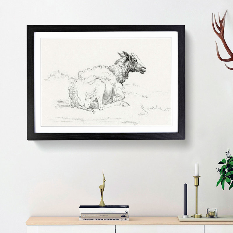 A Lying Sheep by Jean Bernard - Framed Print, 45cm H x 63cm W x 2cm D, Black Framed