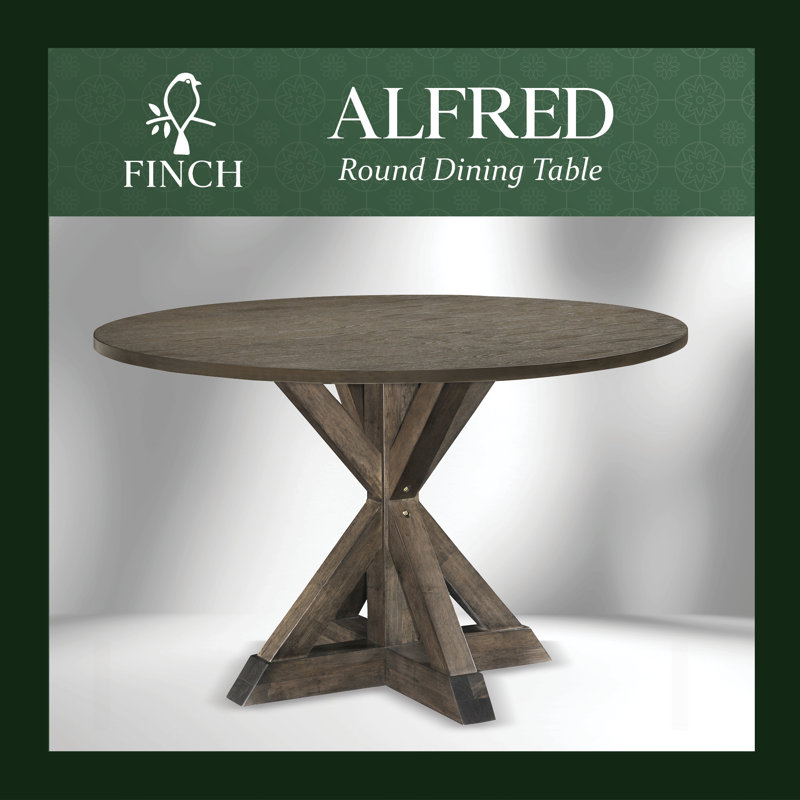 Finch Alfred Round Rustic Solid Wood Dining Table with X-Base, Seats 4, Rustic Brown