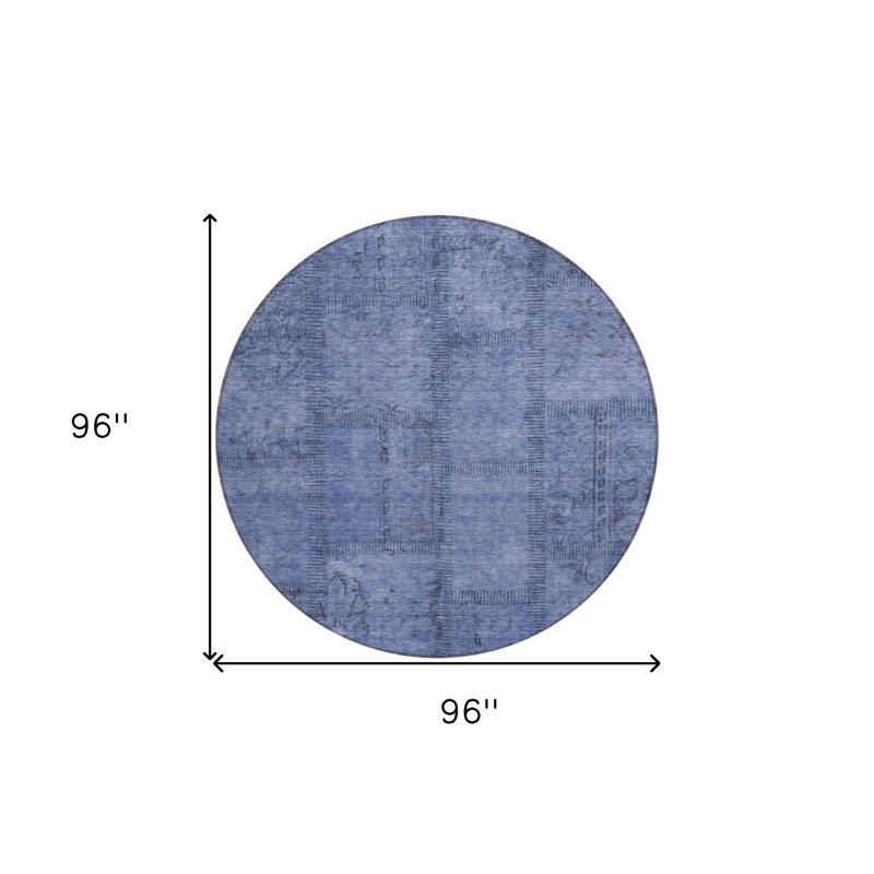 Tapis d'intérieur lavable rond en patchwork bleu et bleu ciel HomeRoots 8 pi