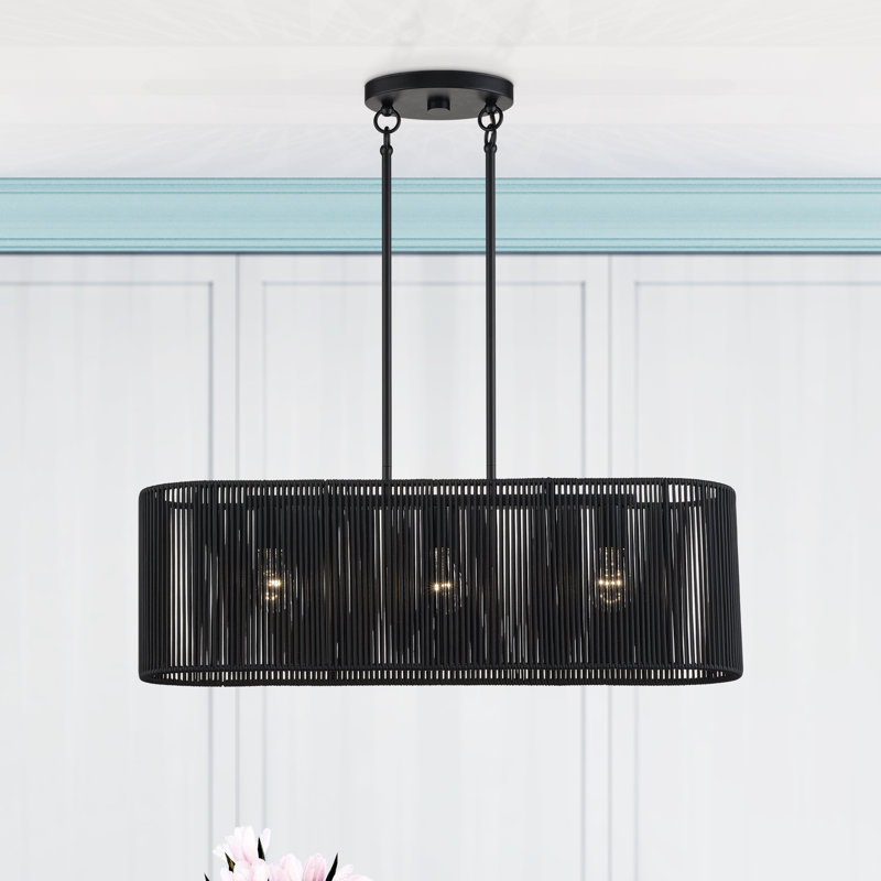 Lustre linéaire moyen noir à 3 lumières Acordia, Noir mat, 3